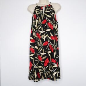 Mango Basics Womens Short Dress Size 6 Black Tropical Leaves Vacation‎ Italy